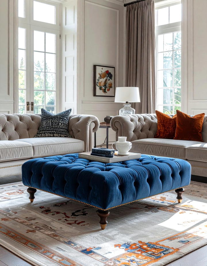 Tufted Ottoman Seating - 50 living room fall decor ideas