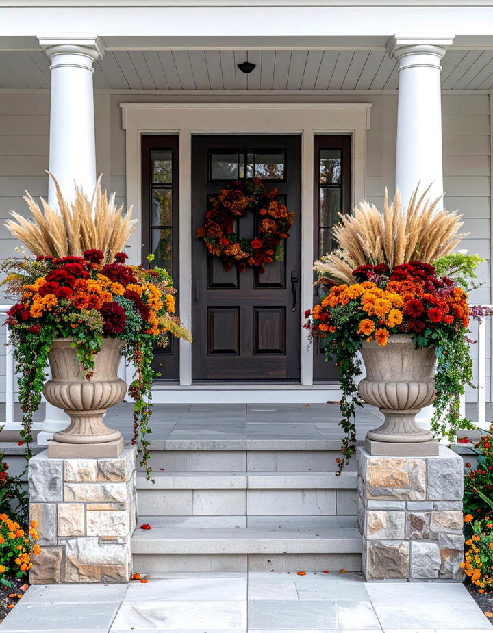 Urn Planter Fall Flowers - 50 fall front door decor ideas