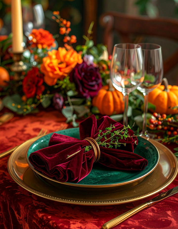 Velvet Napkin Place Settings - 50 fall table decor ideas