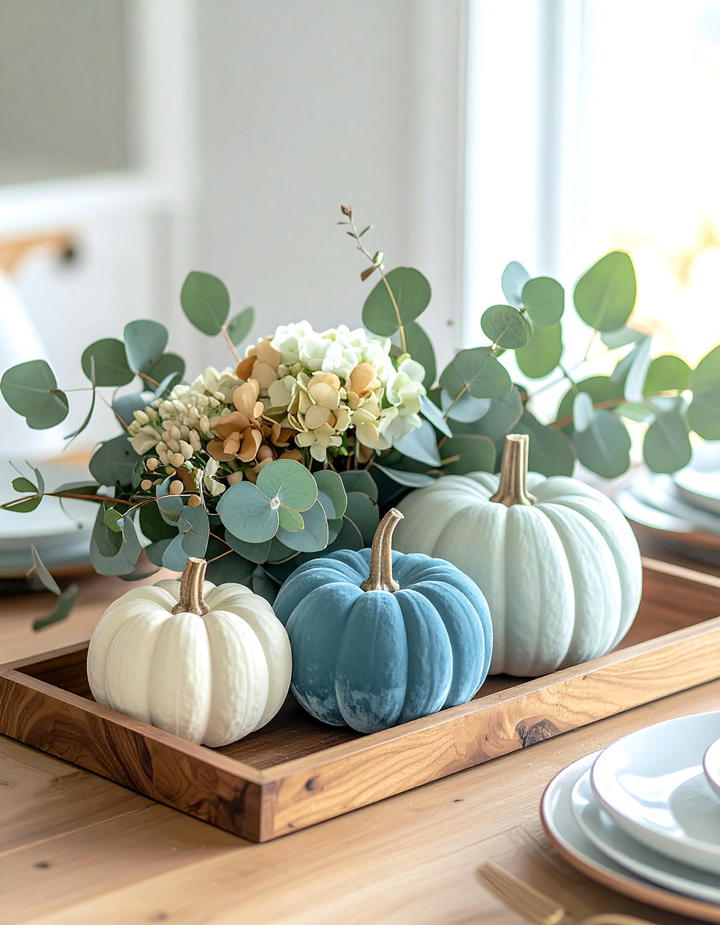 Velvet Pumpkin Centerpiece Display - 50 fall decor ideas