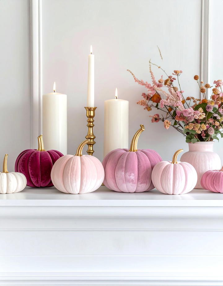 Velvet Pumpkin Display - 50 pink fall decor ideas