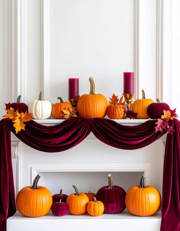Velvet Ribbon Mantel Accent - 50 fall mantel decor ideas