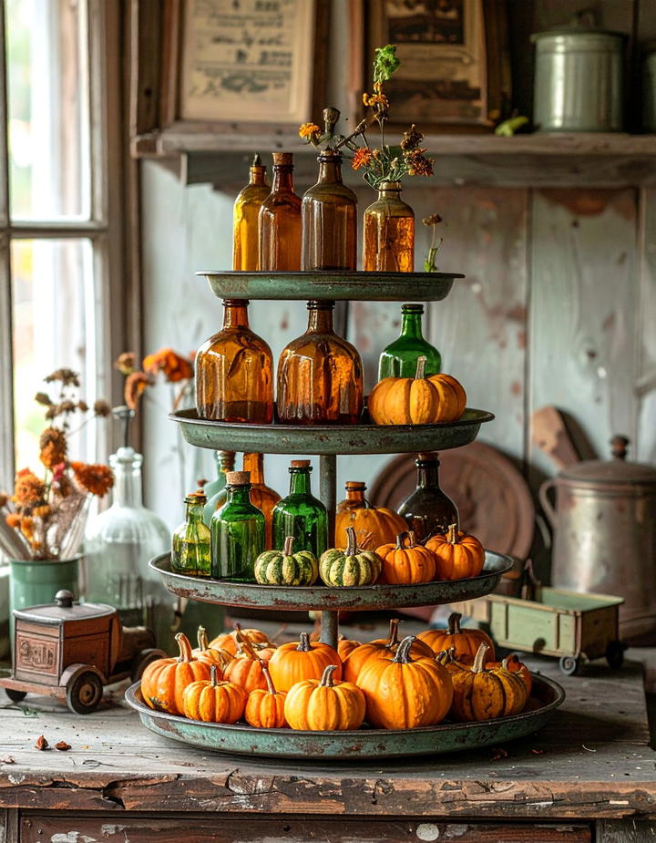 Vintage Autumn Aesthetic - 50 fall tiered tray decor ideas