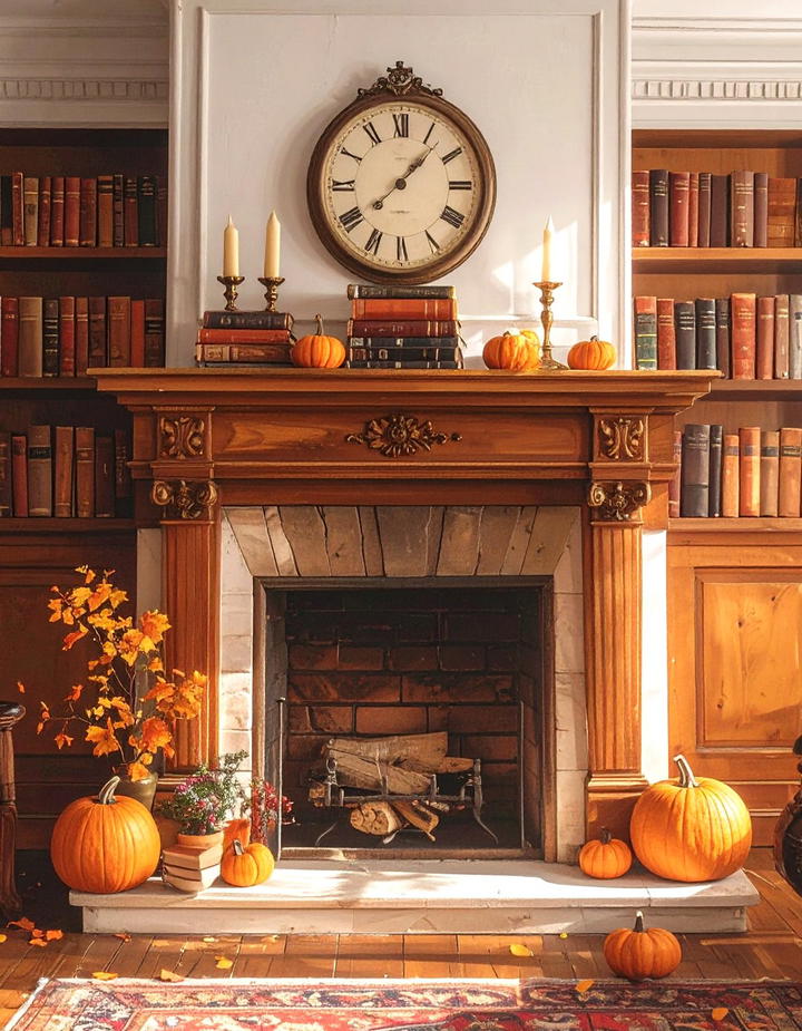 Vintage Book Stack Display - 50 fall fireplace decor ideas