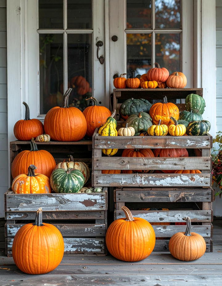 Vintage Crate Pumpkin Storage Display - 50 fall pumpkin decor ideas