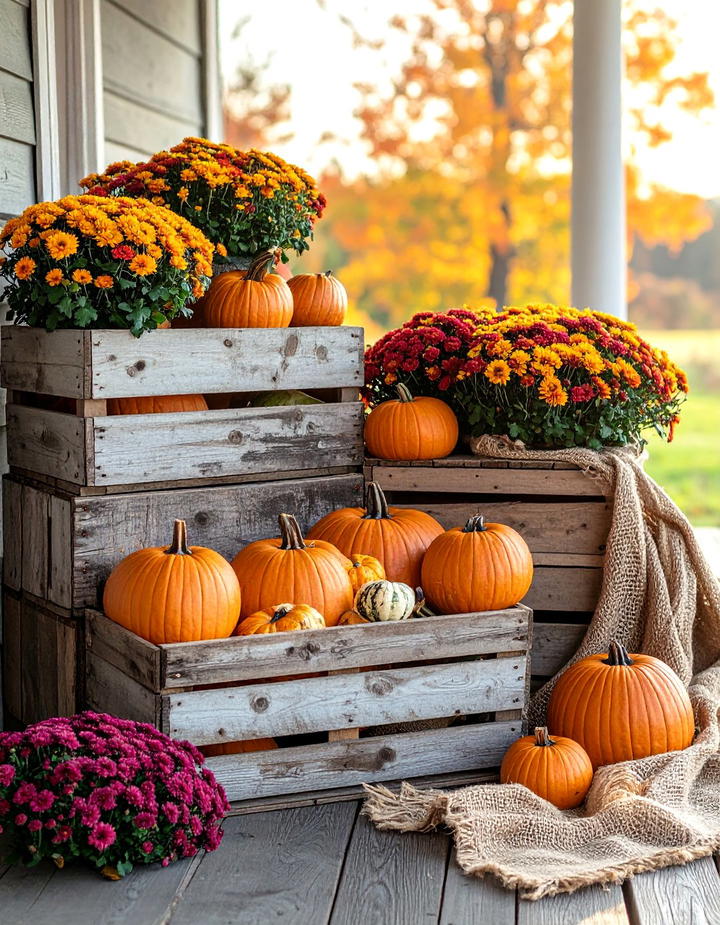 Vintage Crate Stacking Display Porch - 50 fall porch decor ideas