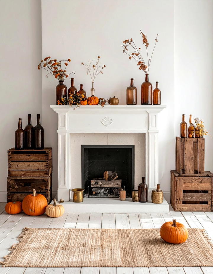 Vintage Crate and Bottle Theme - 50 fall fireplace decor ideas