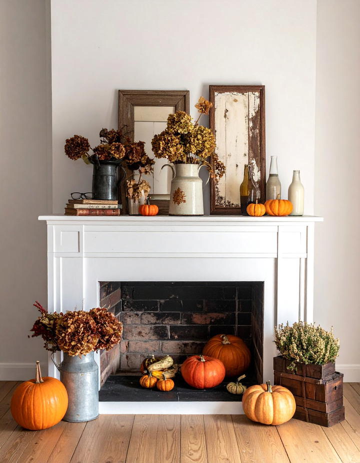 Vintage Farmhouse Mantel with Antiques - 50 fall mantel decor ideas