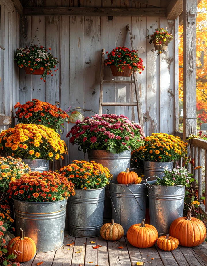 Vintage Galvanized Metal Garden Porch - 50 fall porch decor ideas