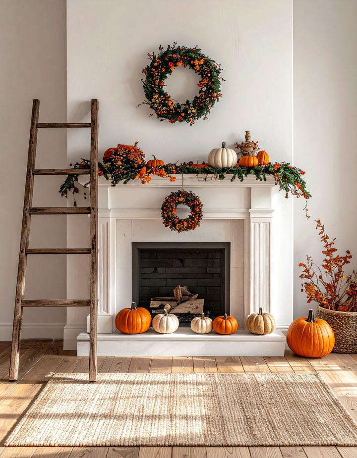 Vintage Ladder Display - 50 fall fireplace decor ideas