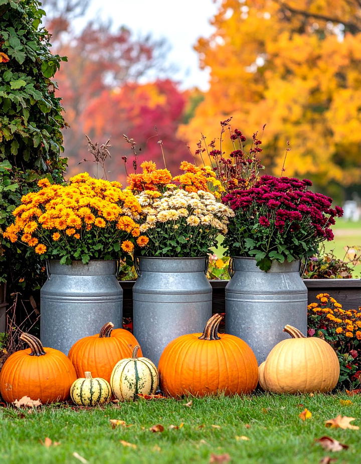 Vintage Milk Can Planter Grouping Porch - 50 fall porch decor ideas