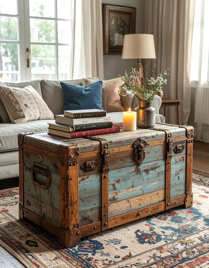 Vintage Trunk Coffee Table - 50 living room fall decor ideas
