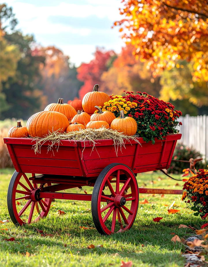 Vintage Wagon Display Cart Porch - 50 fall porch decor ideas
