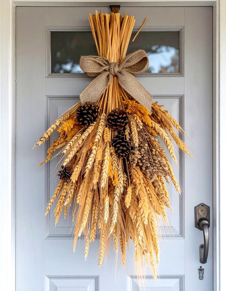 Wheat Bundle Door Swag - 50 fall front door decor ideas