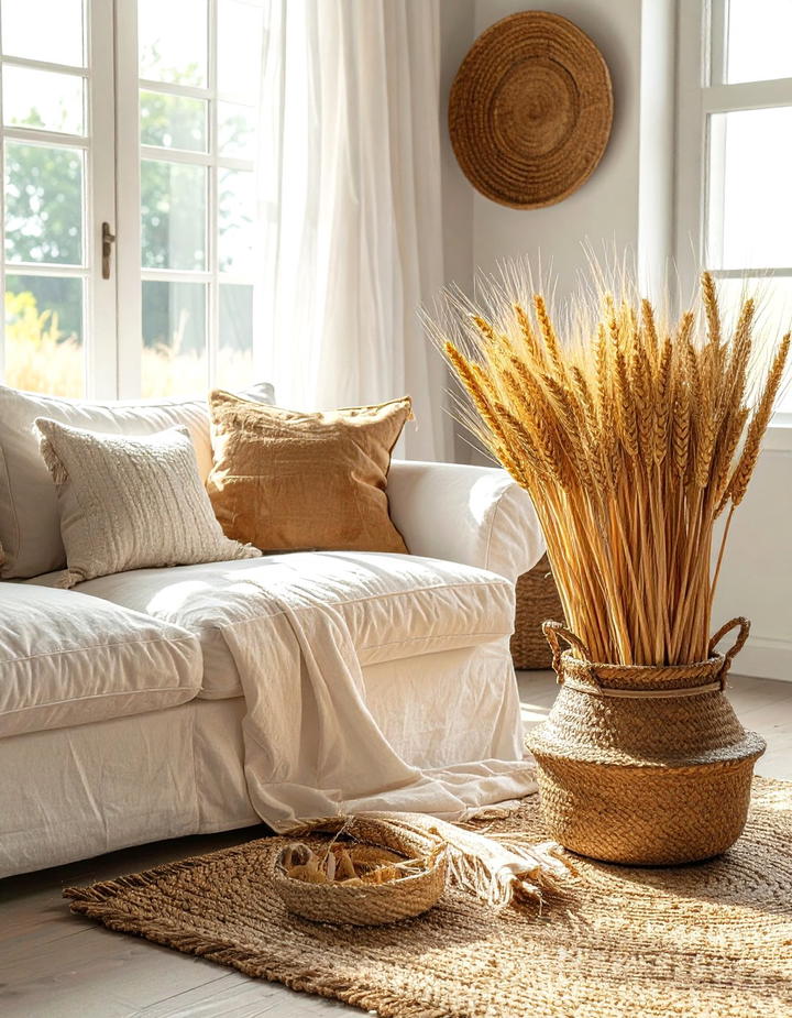 Wheat Stalk Bundles - 50 living room fall decor ideas