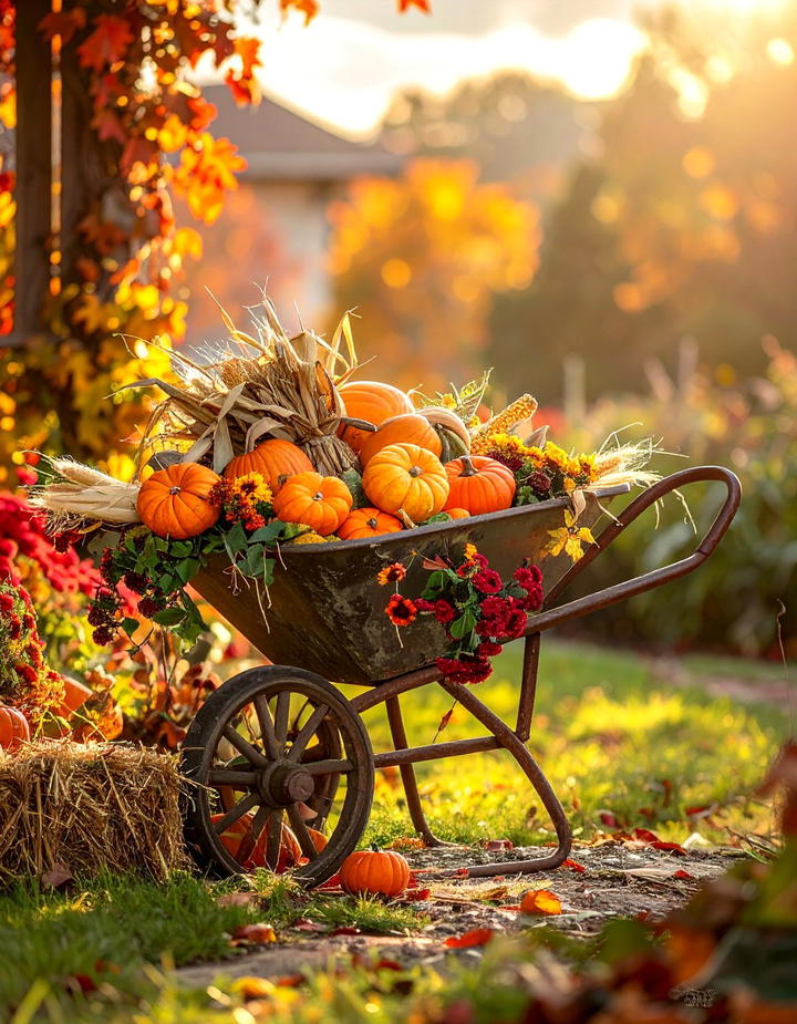 Wheelbarrow Garden Cart Display Porch - 50 fall porch decor ideas