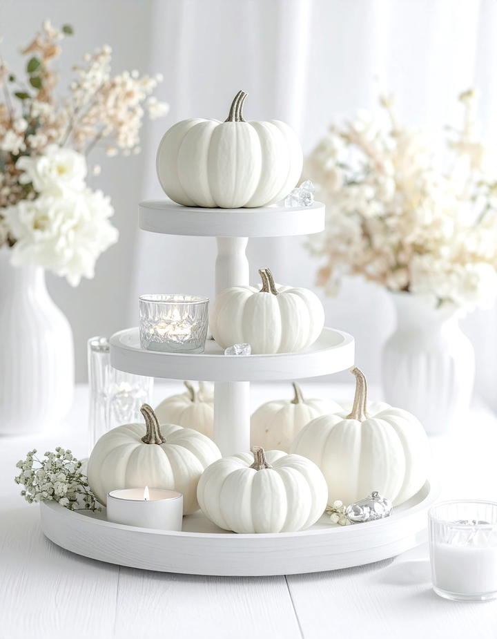 White Pumpkin Elegance - 50 fall tiered tray decor ideas