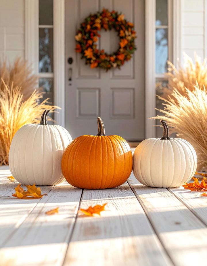 White Pumpkin Entryway Display - 50 minimalist fall decor ideas
