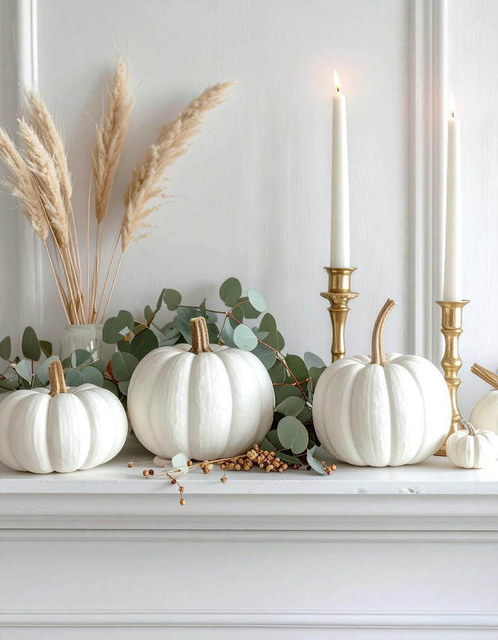 White Pumpkin Mantel Display - 50 fall pumpkin decor ideas