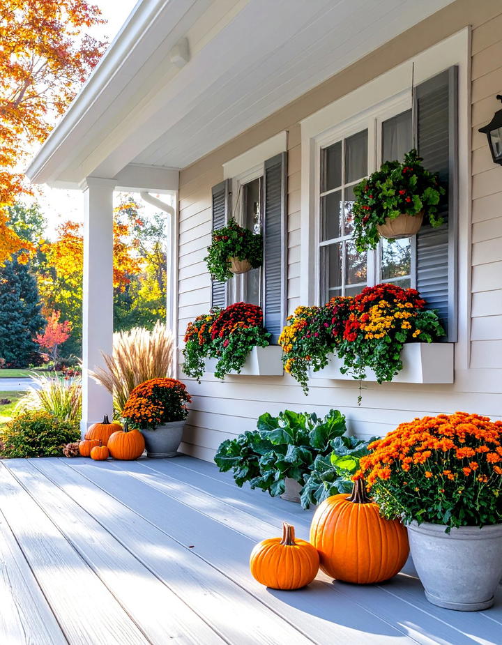 Window Box Fall Plantings - 50 modern fall porch decor ideas