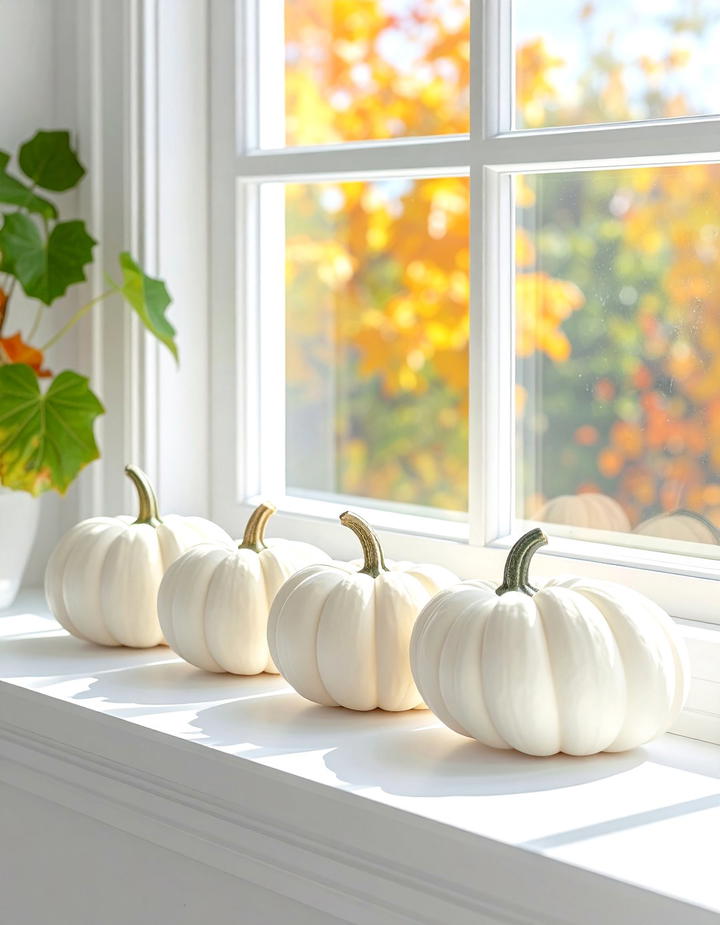 Window Sill Pumpkin Line - 50 minimalist fall decor ideas