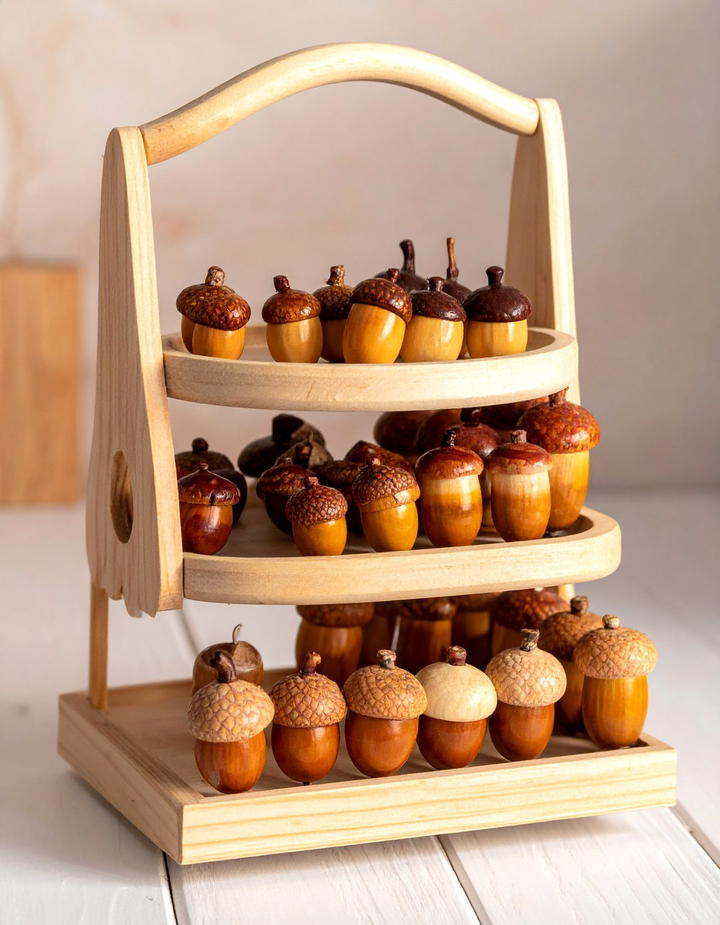 Wooden Acorn Tiered Tray Decor - 50 wooden fall decor ideas