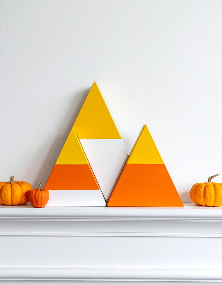 Wooden Candy Corn Display - 50 wooden fall decor ideas