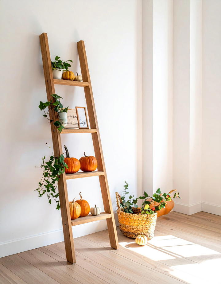Wooden Fall Ladder Shelf Display - 50 wooden fall decor ideas