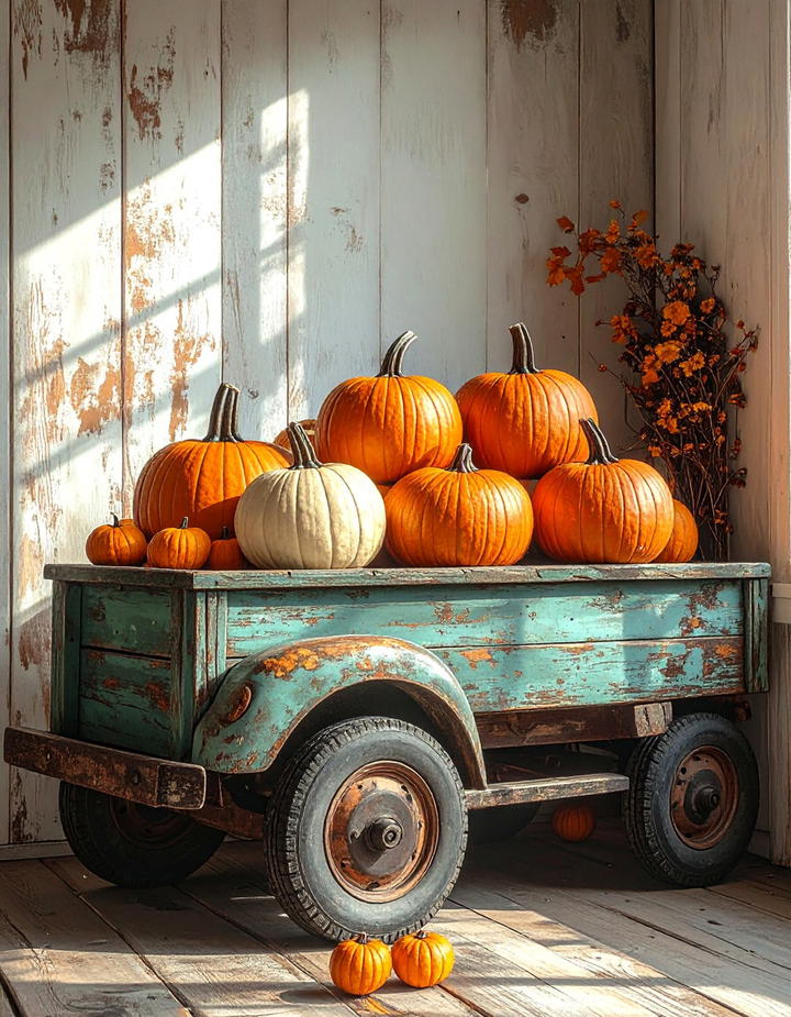 Wooden Fall Truck with Pumpkin Load - 50 wooden fall decor ideas