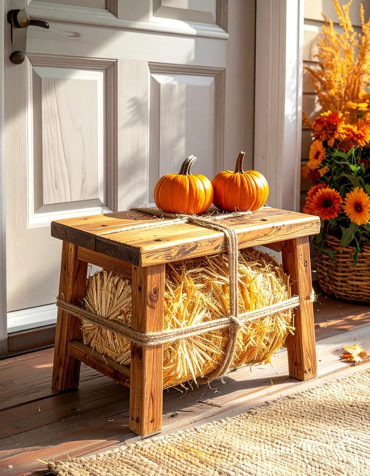 Wooden Hay Bale Step Stool - 50 wooden fall decor ideas