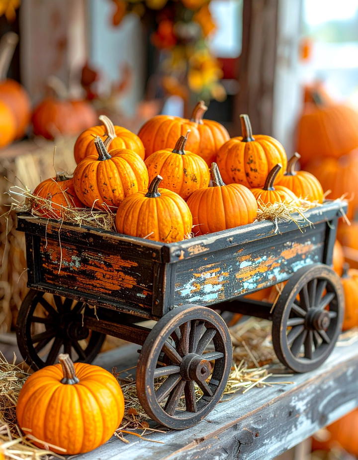 Wooden Hay Wagon Scene - 50 wooden fall decor ideas