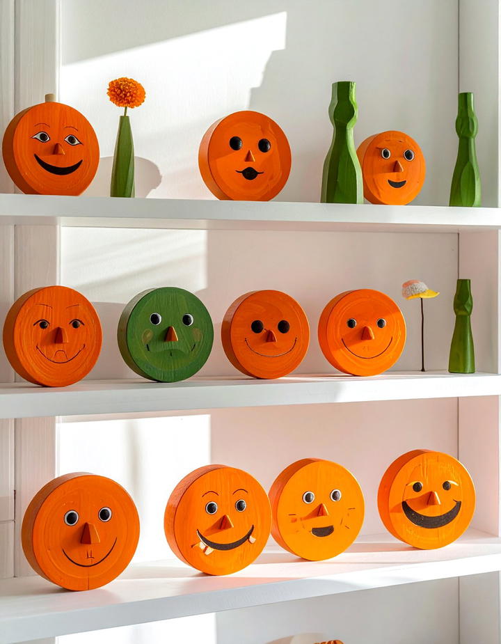 Wooden Jack O Lantern Faces - 50 wooden fall decor ideas