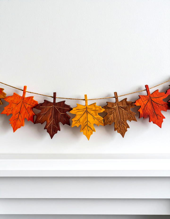 Wooden Leaf Garland with Natural Grain - 50 wooden fall decor ideas