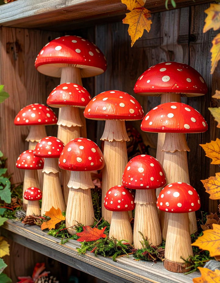 Wooden Mushroom Cluster Decoration - 50 wooden fall decor ideas