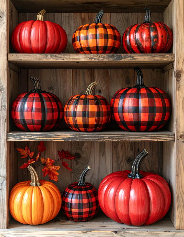 Wooden Plaid Pumpkin Cutouts - 50 wooden fall decor ideas