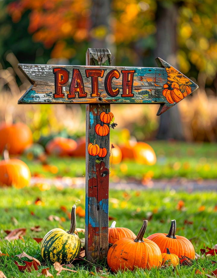 Wooden Pumpkin Patch Stake Sign - 50 wooden fall decor ideas