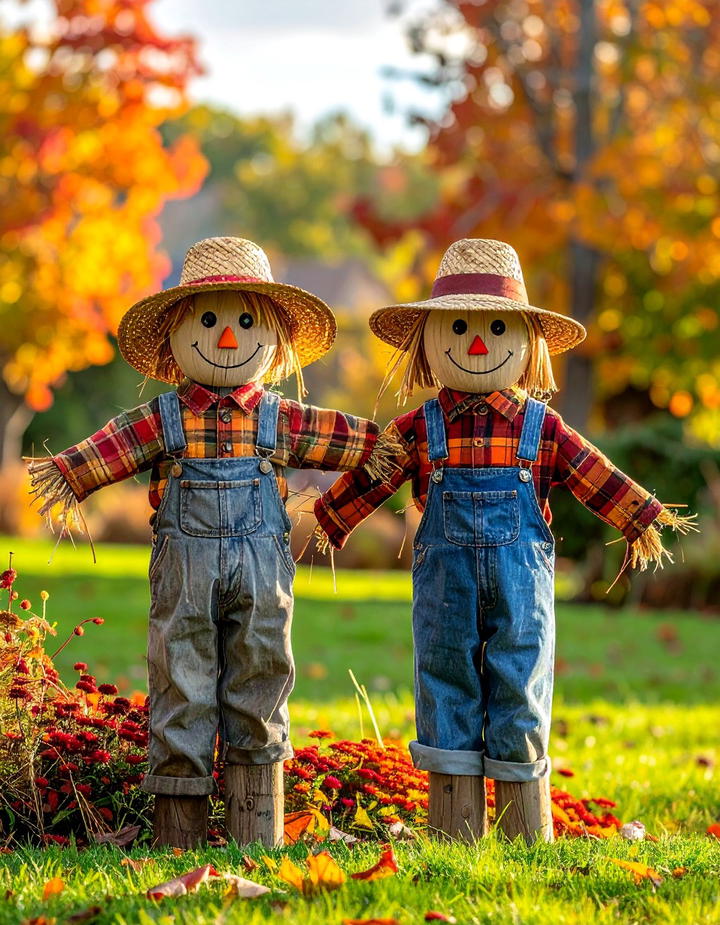 Wooden Scarecrow Yard Stakes - 50 wooden fall decor ideas