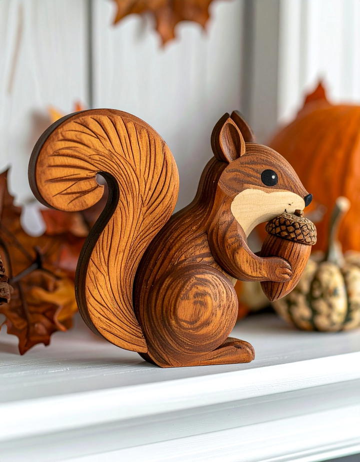 Wooden Squirrel Nut Gatherer - 50 wooden fall decor ideas