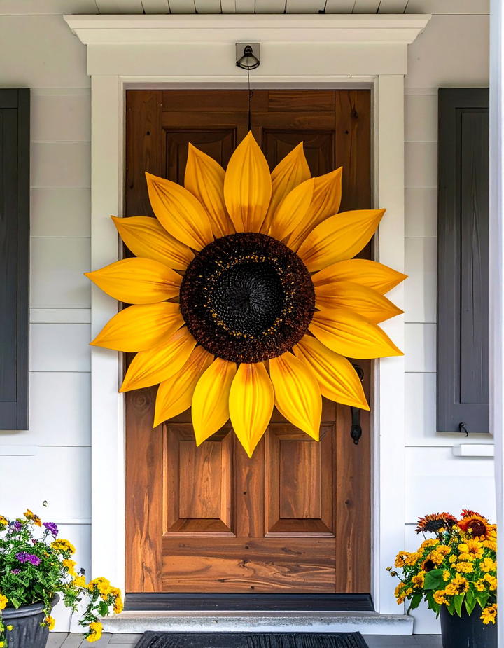 Wooden Sunflower Door Hanger - 50 wooden fall decor ideas
