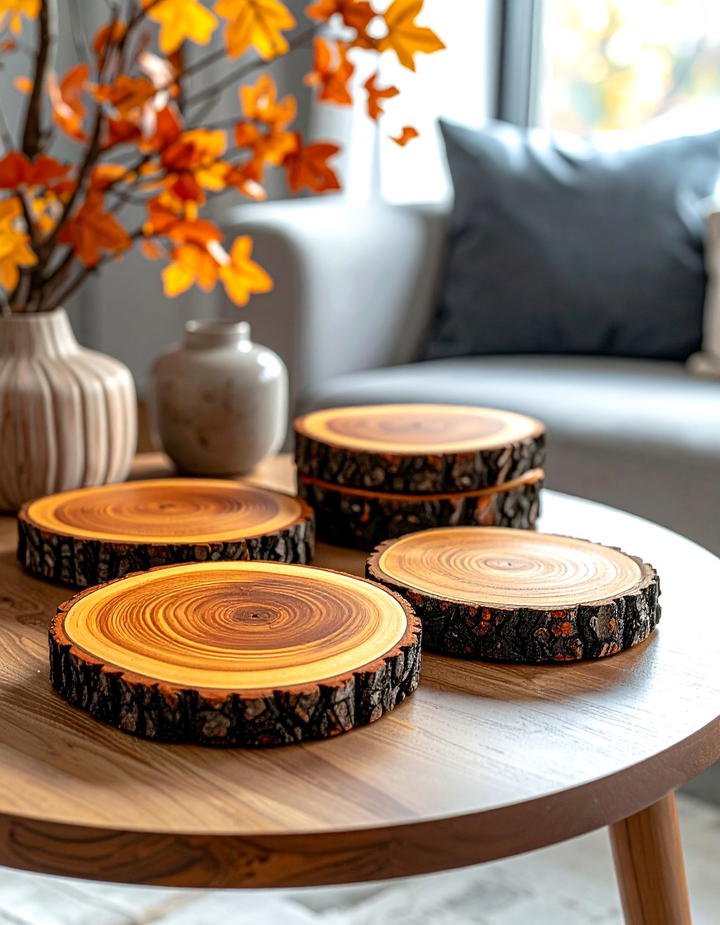Wooden Tree Slice Coasters - 50 wooden fall decor ideas