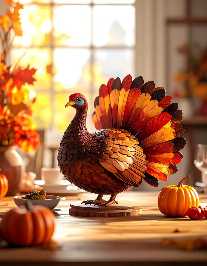Wooden Turkey Display for Thanksgiving - 50 wooden fall decor ideas