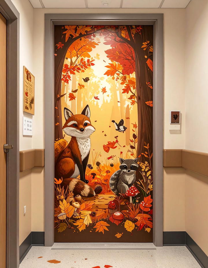 Woodland Creatures Scene - 50 fall door decor classroom ideas