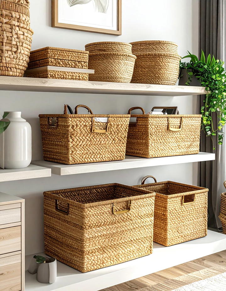 Woven Basket Office Storage - 50 fall office decor ideas