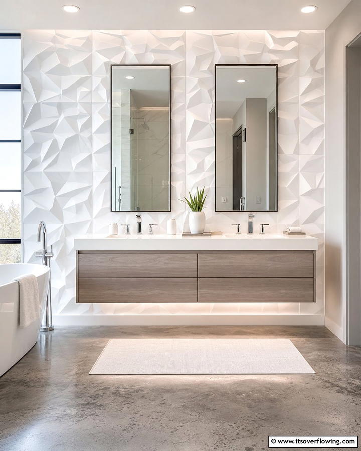 3D Textured Panels - 21 Bathroom Accent Wall Ideas for Bold & Textured Designs