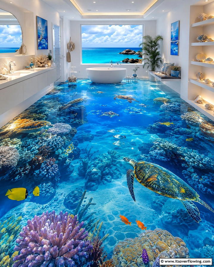 3D Underwater Scene - 25 Epoxy Floor Designs for Modern and Durable Homes