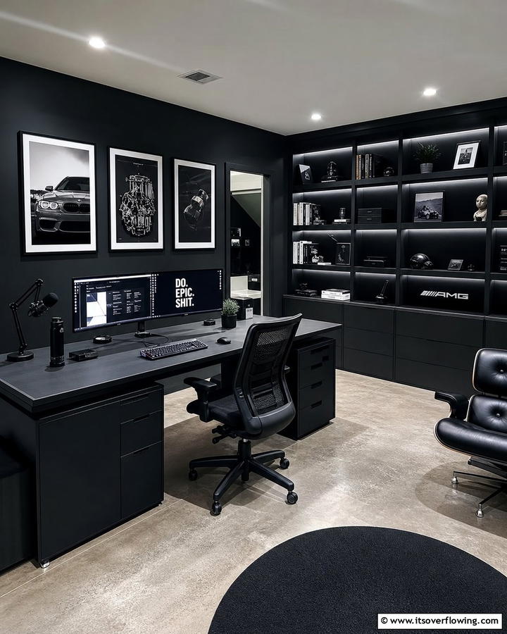A Black Workstation for Productivity - 20 Black Man Cave Ideas for a Masculine Retreat