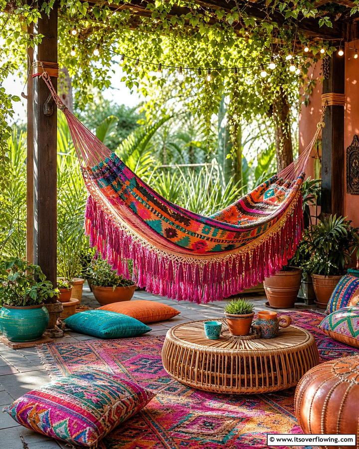 A Hammock for Ultimate Relaxation - 25 Cozy Boho Patio Ideas for Relaxing Outdoor Spaces