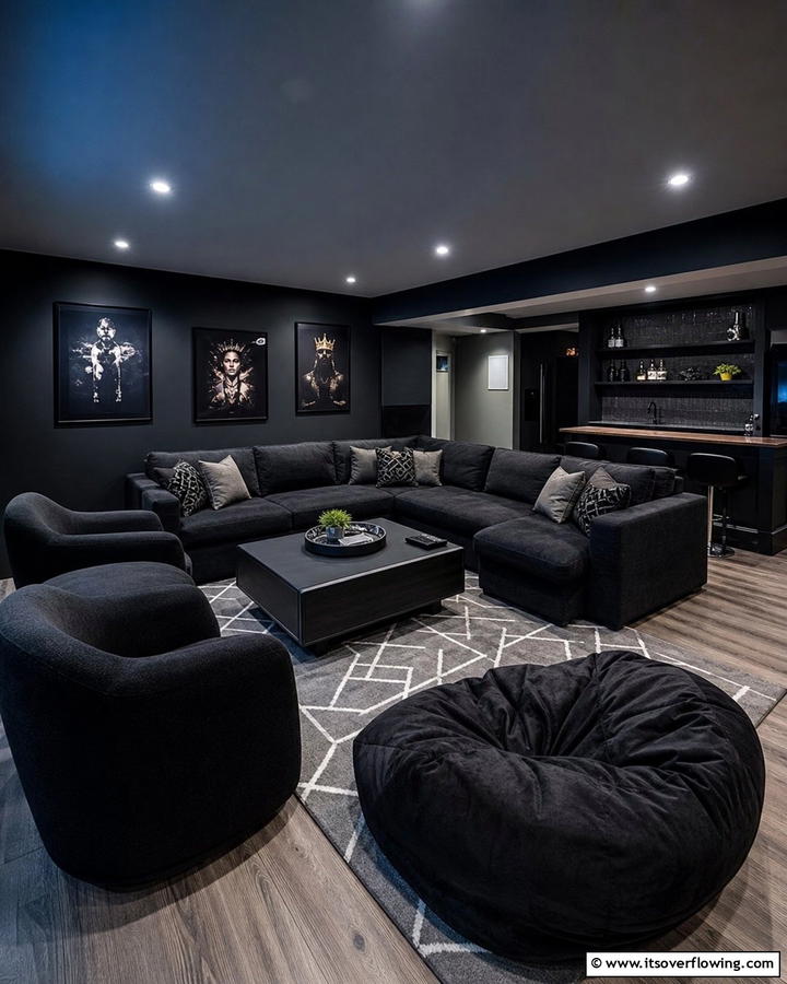 A Lounge Area with Black Upholstery - 20 Black Man Cave Ideas for a Masculine Retreat
