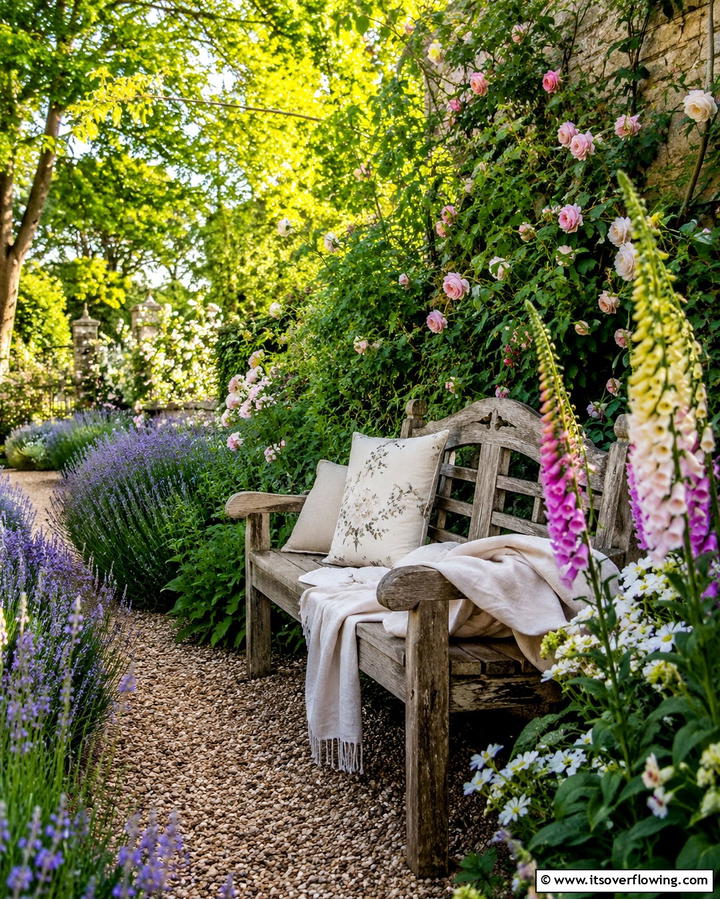 A Rustic Garden Bench - 25 English Garden Ideas for a Charming Outdoor Space