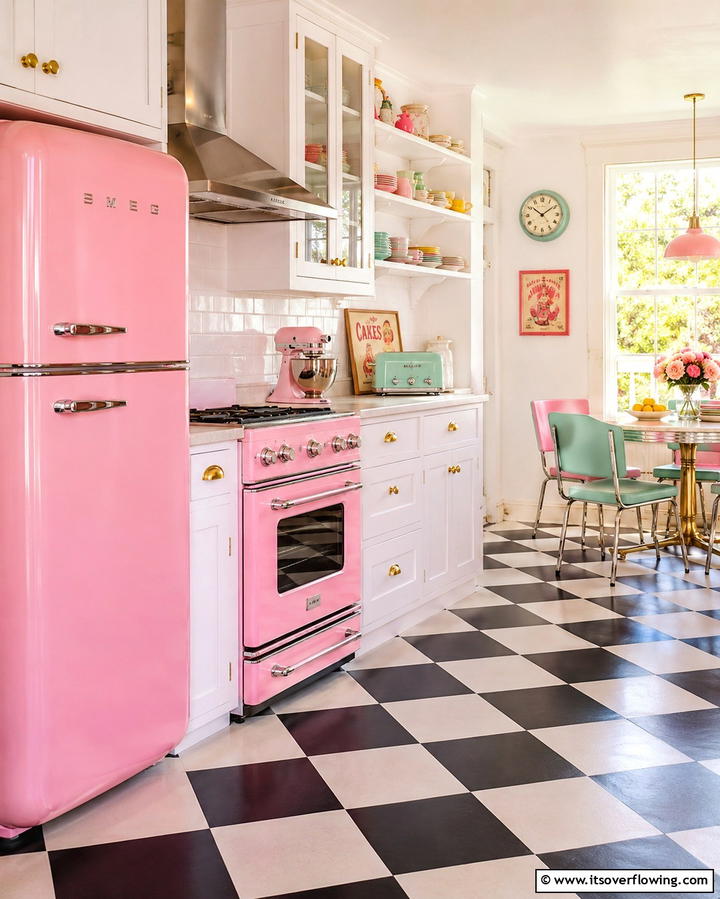 A Splash of Retro Charm with Pastel Appliances - 25 Stylish Kitchen With Colored Appliances Ideas